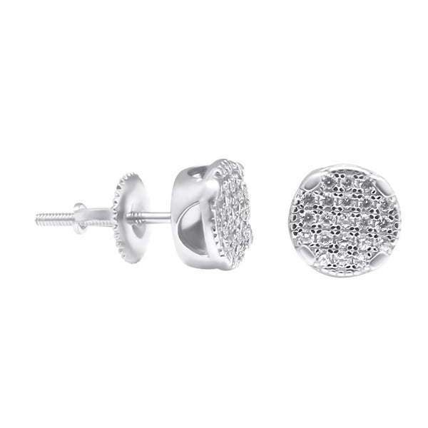 Sterling Silver Round Basket Setting CZ Screwback Studs