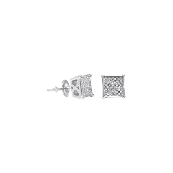 Sterling Silver Square Basket Setting CZ Screwback Studs (8mm)