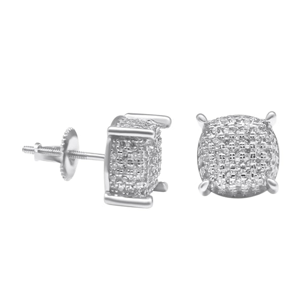 Sterling Silver Round 4 Prong CZ Screwback Studs (9mm)