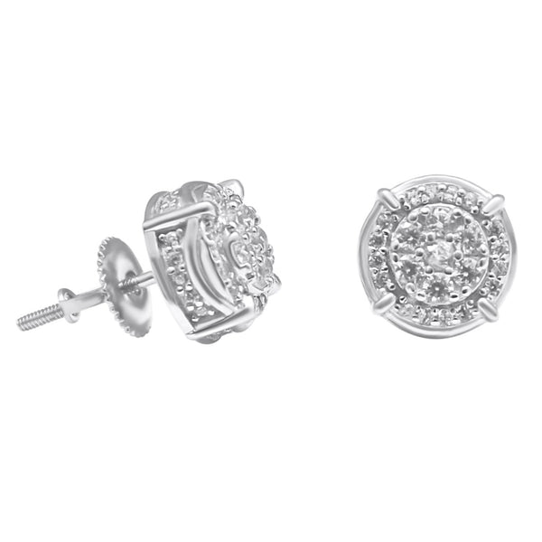 Sterling Silver Round CZ Screwback Studs (9mm)