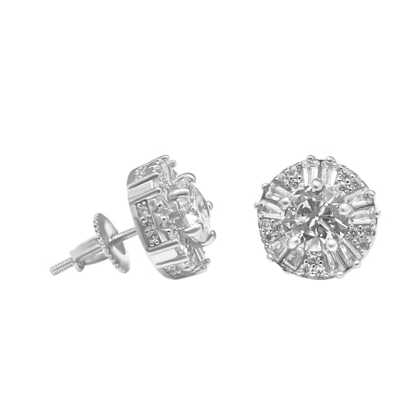 Sterling Silver Round CZ Screwback Studs (11mm)