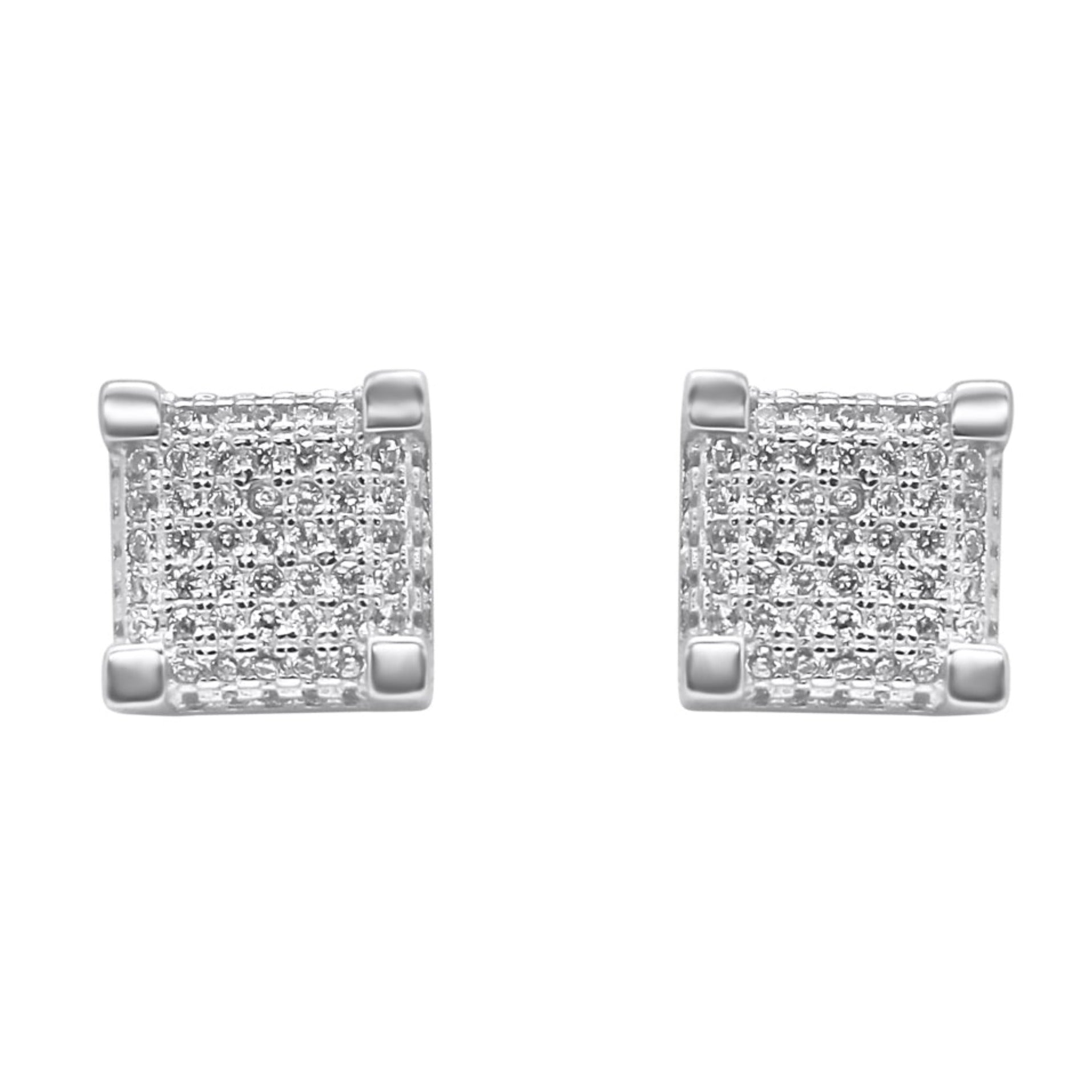 Sterling Silver Square 4 Prong CZ Screwback Studs (9mm)