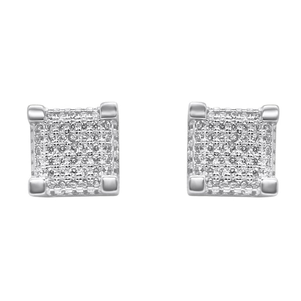 Sterling Silver Square 4 Prong CZ Screwback Studs (9mm)