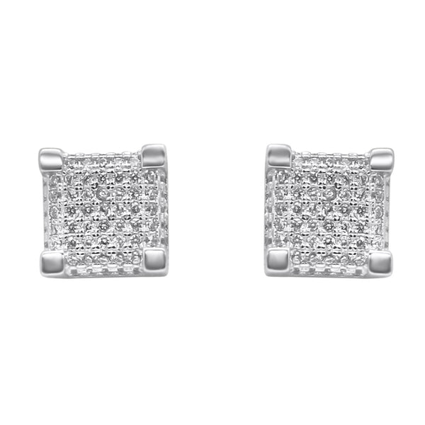 Sterling Silver Square 4 Prong CZ Screwback Studs (9mm)