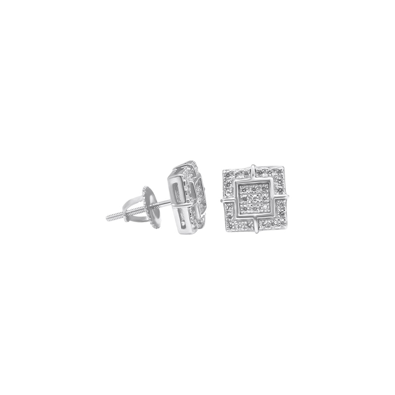 Sterling Silver Square Basket Setting CZ Screwback Studs (9mm)