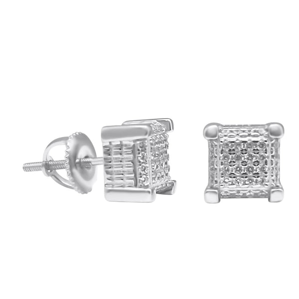 Sterling Silver Square Basket Setting CZ Screwback Studs (7.5mm)