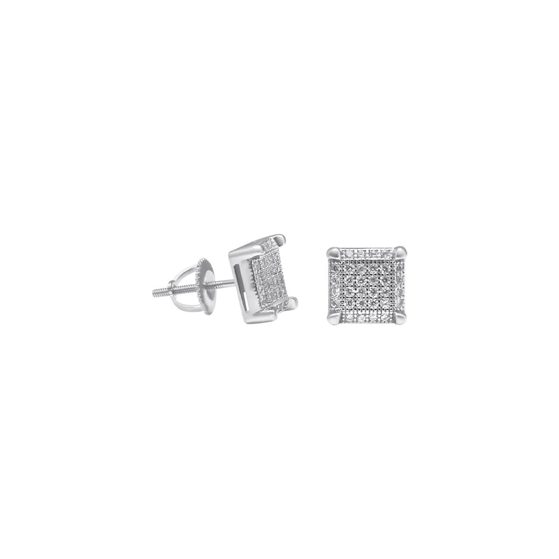 Sterling Silver Square Basket Setting CZ Screwback Studs (8.5mm)