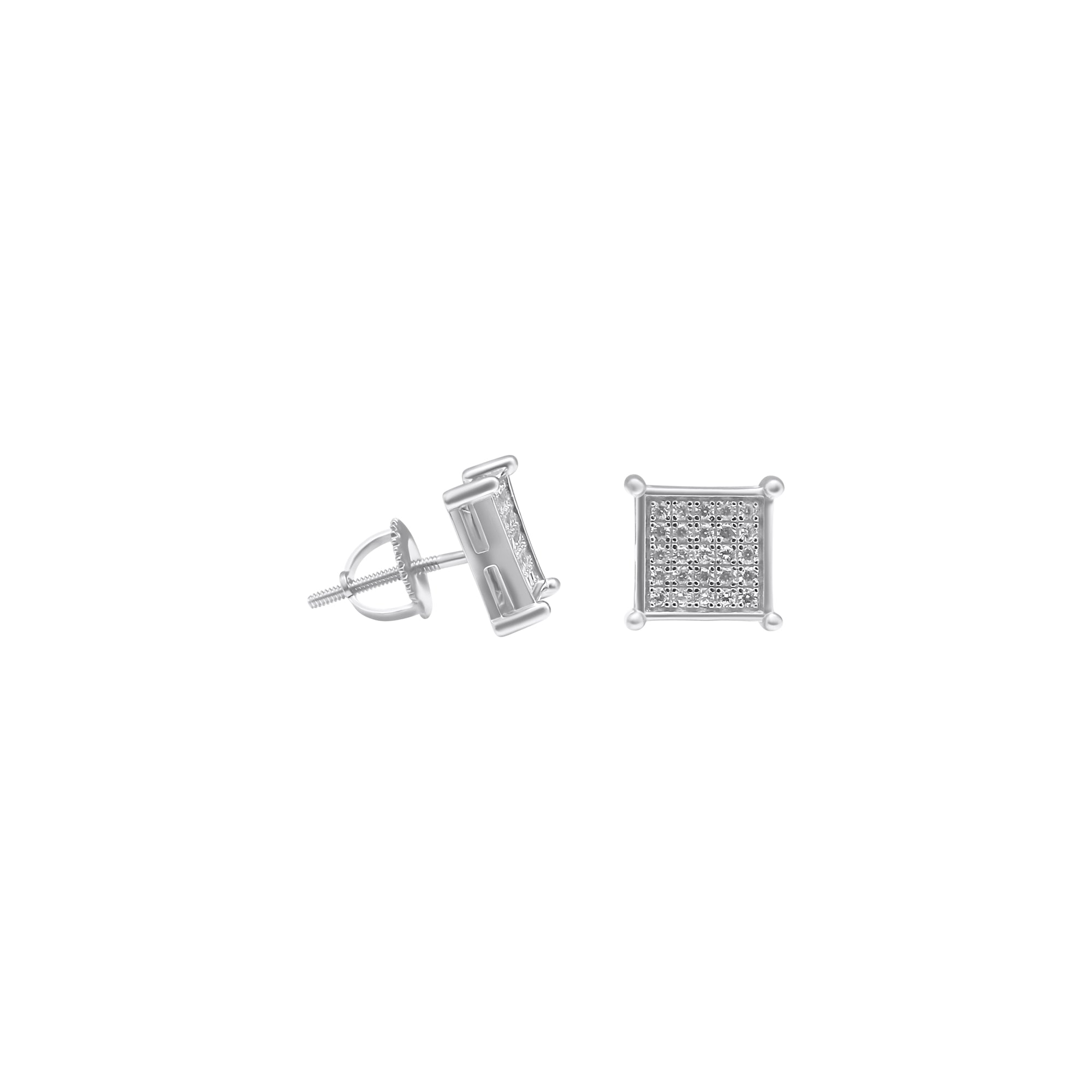 Sterling Silver Square Basket Setting CZ Screwback Studs (9mm)