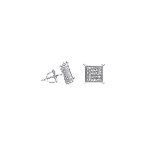 Sterling Silver Square Basket Setting CZ Screwback Studs (9mm)