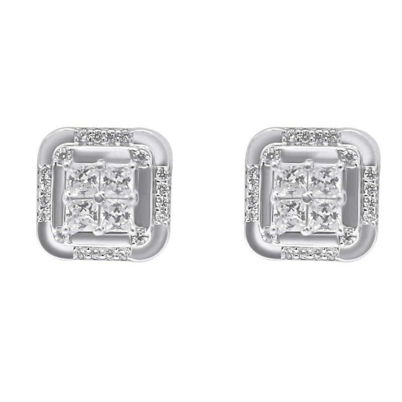 Sterling Silver Soft Edge Square CZ Screwback Studs (10mm)