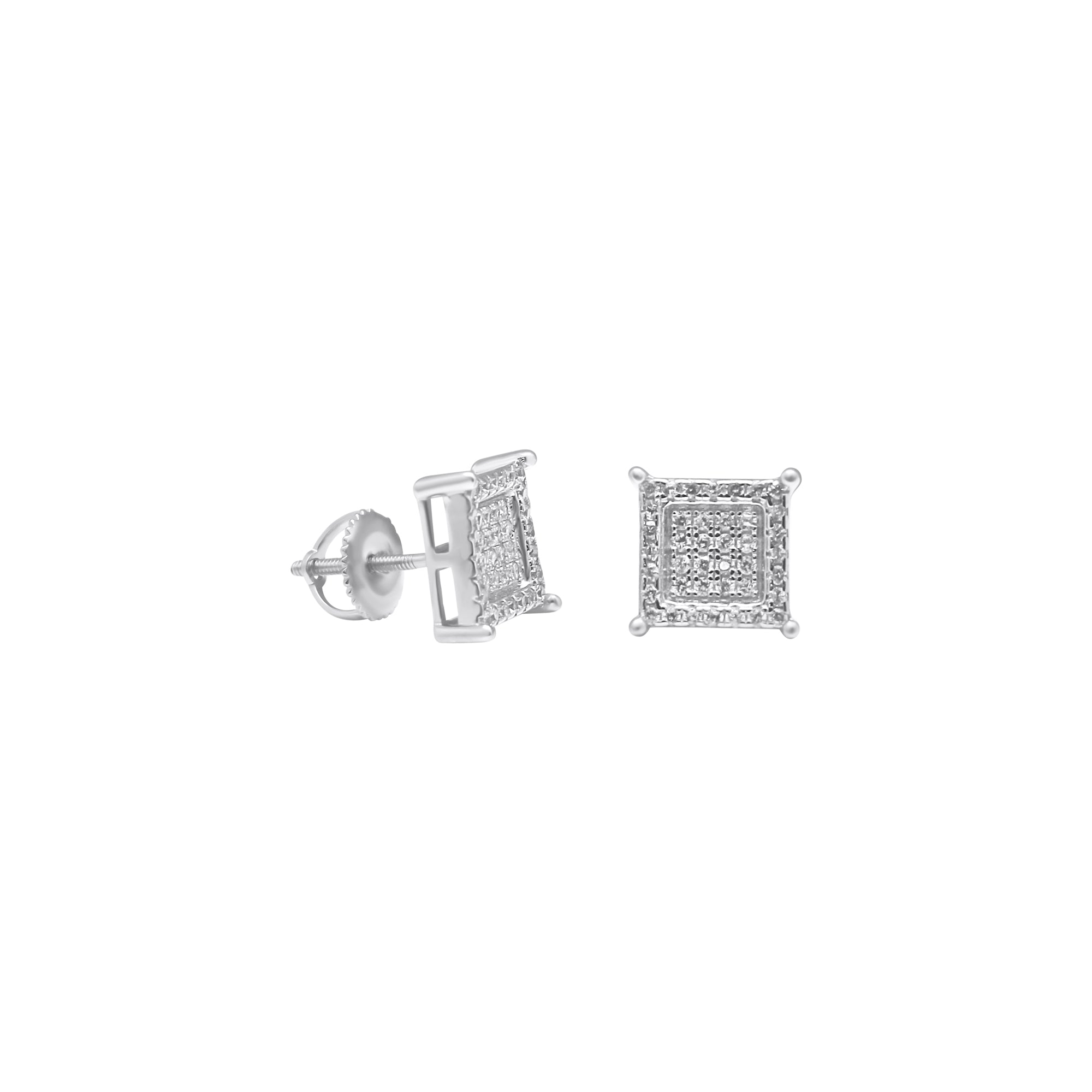 Sterling Silver Square Basket Setting CZ Screwback Studs (9mm)