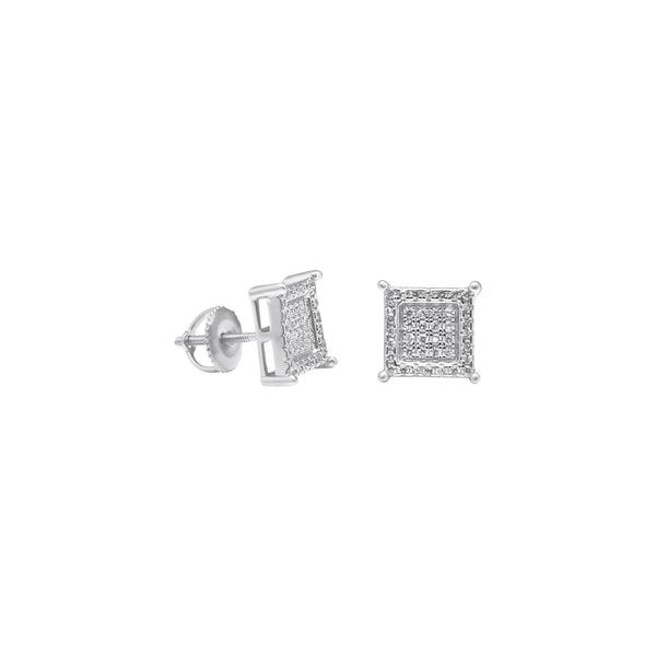 Sterling Silver Square Basket Setting CZ Screwback Studs (9mm)