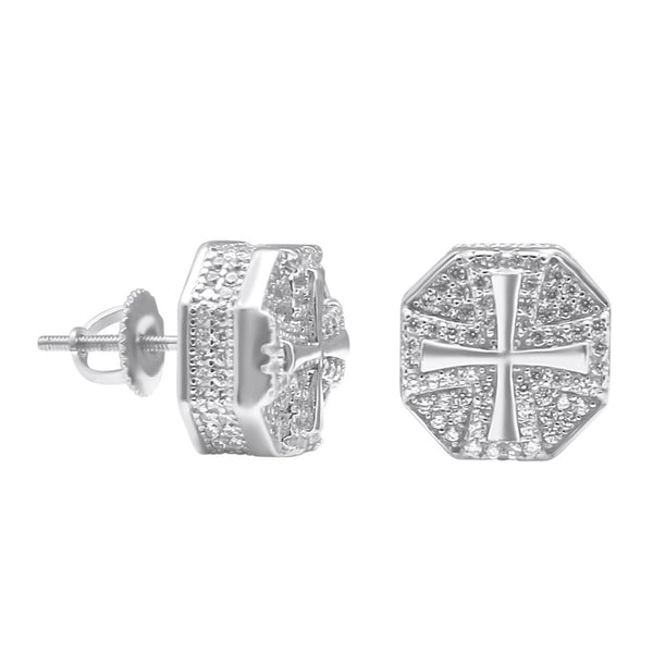 Sterling Silver Octagon CZ Screwback Studs