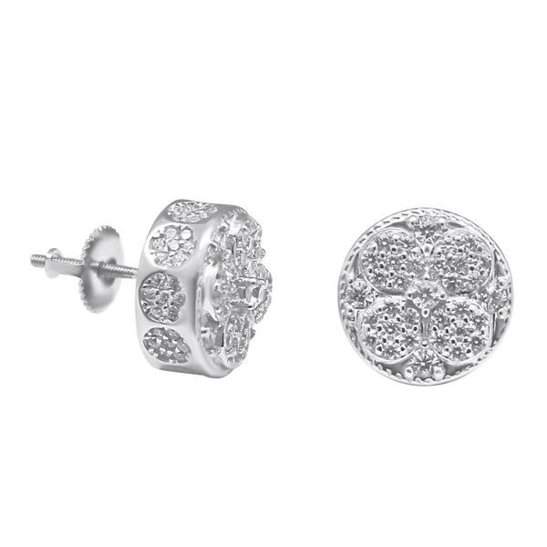 Sterling Silver Round CZ Screwback Studs (12mm)