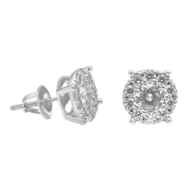 Sterling Silver Round 4 Prong Basket Setting CZ Screwback Studs (9mm)