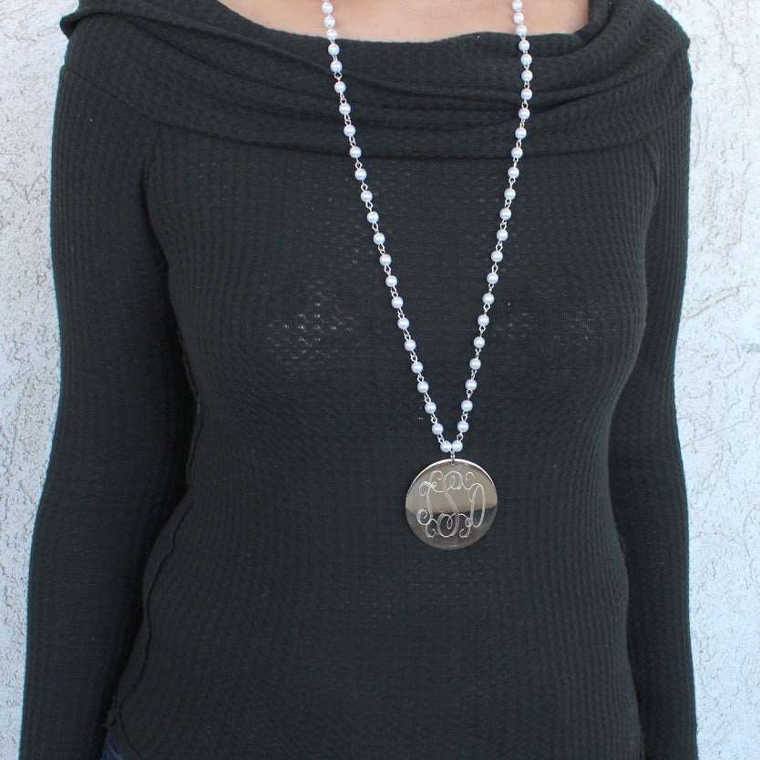 Engravable Fashion 6 mm Pearl Necklace With Personalized Steel Pendant in Gold Or Silver - Atlanta Jewelers Supply