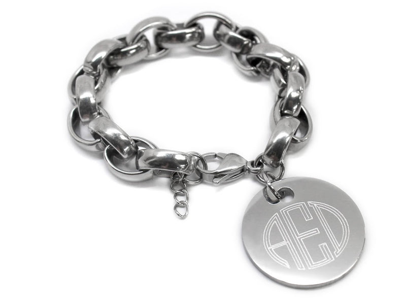 STAINLESS STEEL OVAL ROLO LINK BRACELET WITH ENGRAVE DISC - Atlanta Jewelers Supply