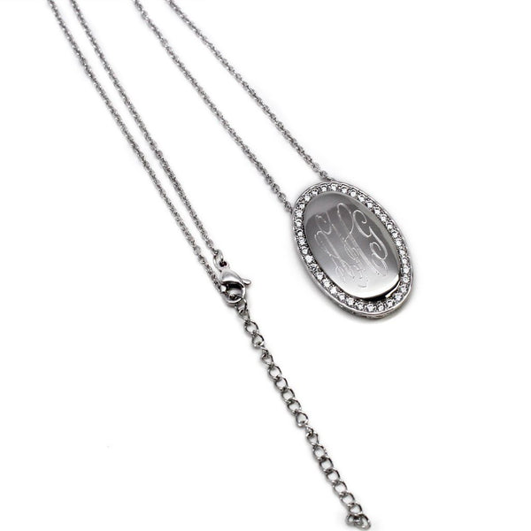Non Silver Oval CZ Engravable Necklace Available in 2 colors - Atlanta Jewelers Supply