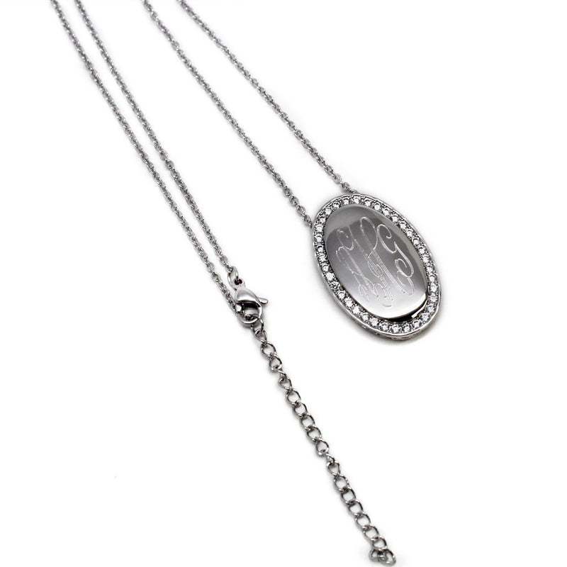 Non Silver Oval CZ Engravable Necklace Available in 2 colors - Atlanta Jewelers Supply