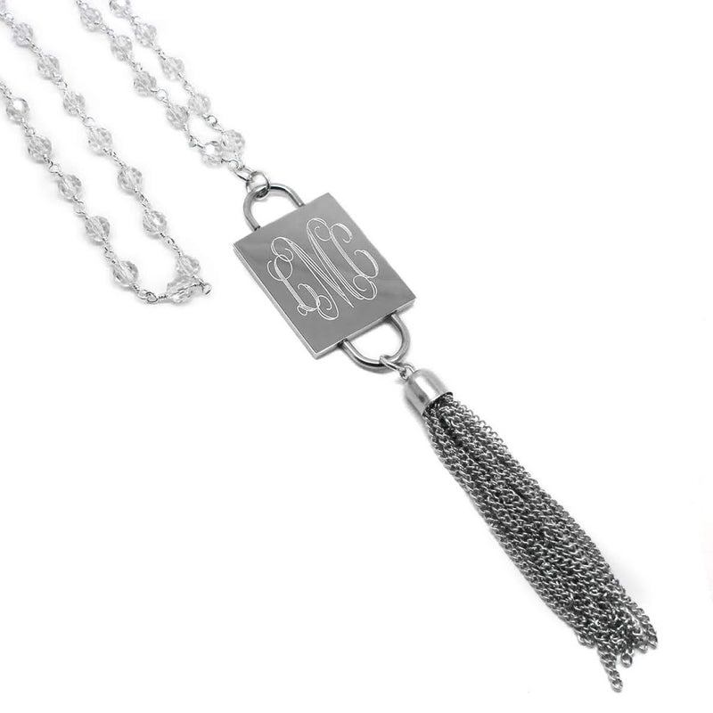 Fashion Engravable Tassel with Clear Crystal Bead Necklace - Atlanta Jewelers Supply