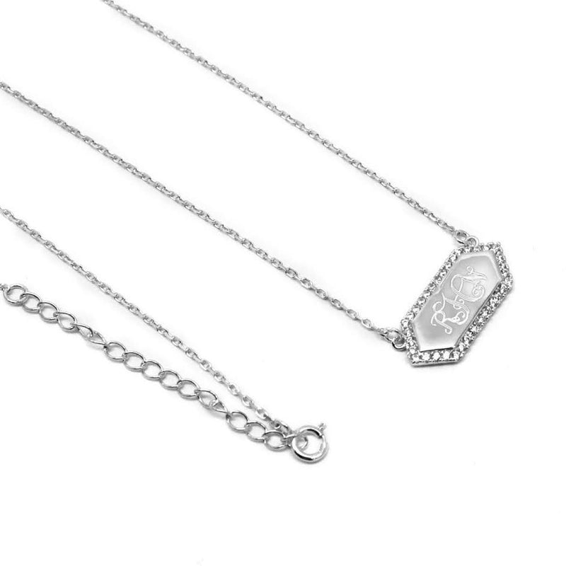 Sterling Silver Hexagon CZ Bar Necklace - Atlanta Jewelers Supply