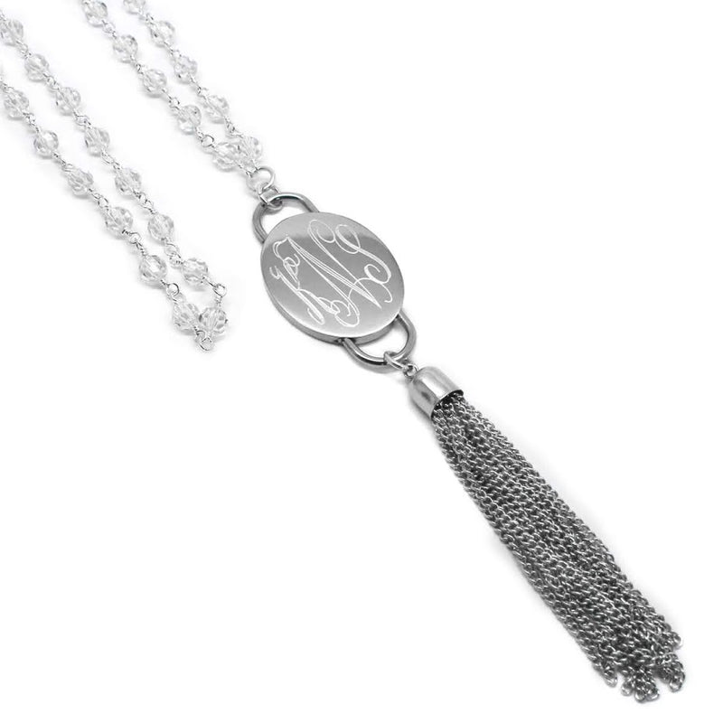 Fashion Engravable Tassel with Clear Crystal Bead Necklace - Atlanta Jewelers Supply