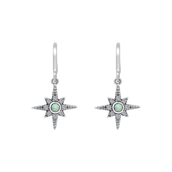Sterling Silver CZ White Opal North Star Huggie Earrings