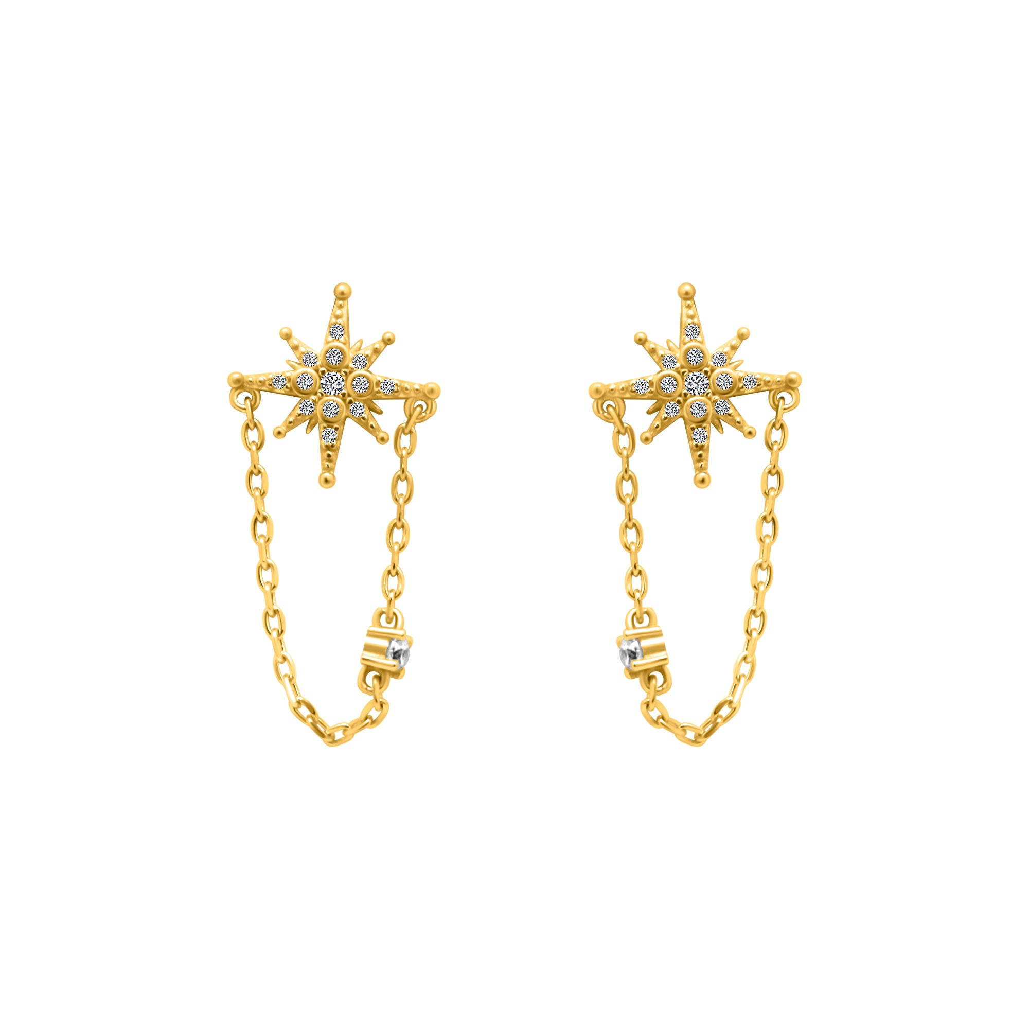 STERLING SILVER CZ NORTH STAR CABLE CHAIN POST EARRING