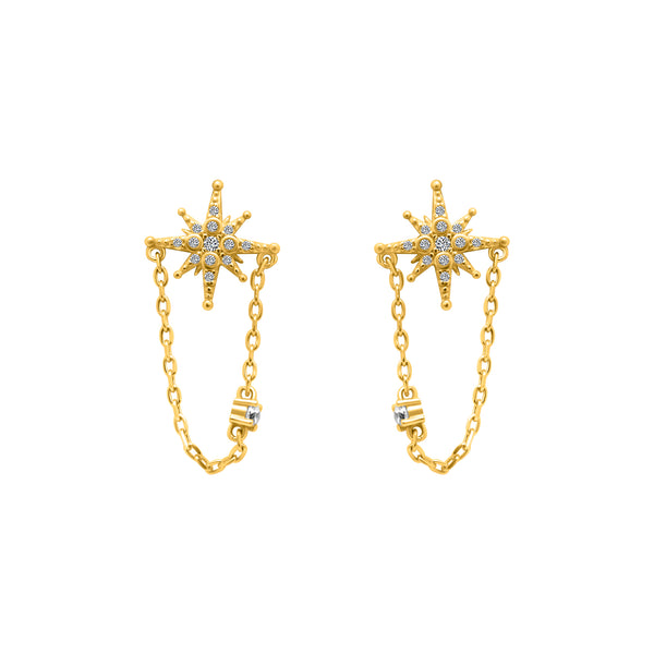 STERLING SILVER CZ NORTH STAR CABLE CHAIN POST EARRING