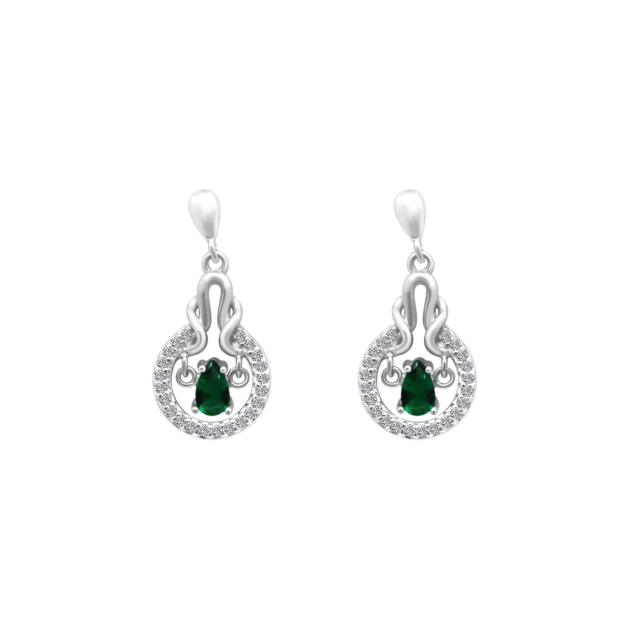 Sterling Silver CZ Earrings Green Gemstone Earrings