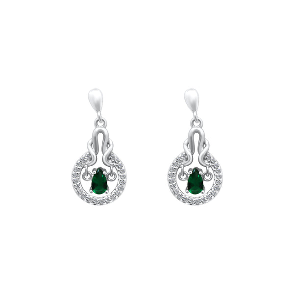 Sterling Silver CZ Earrings Green Gemstone Earrings