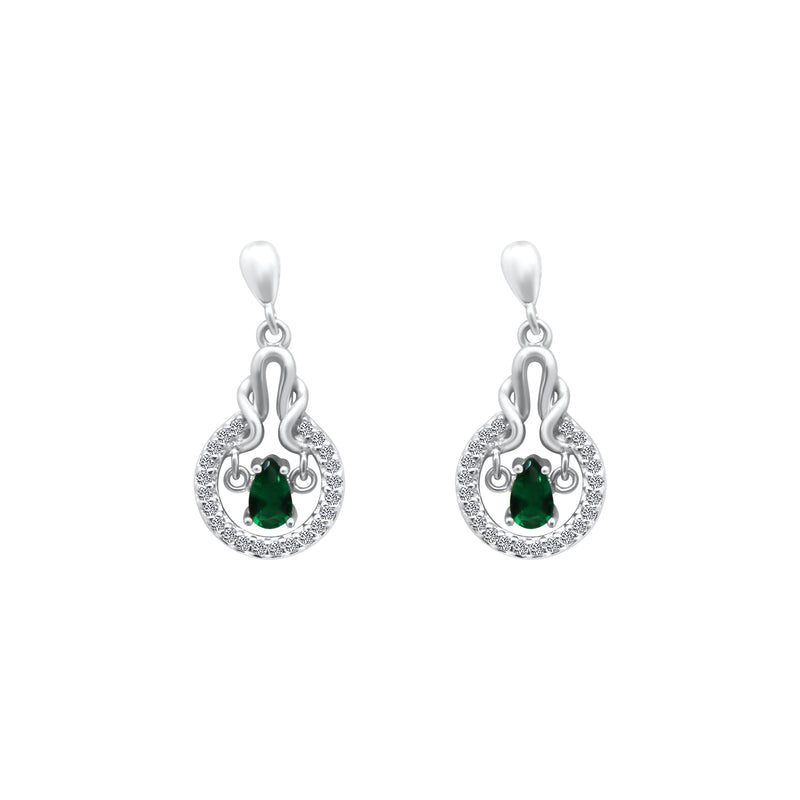 Sterling Silver CZ Earrings Green Gemstone Earrings