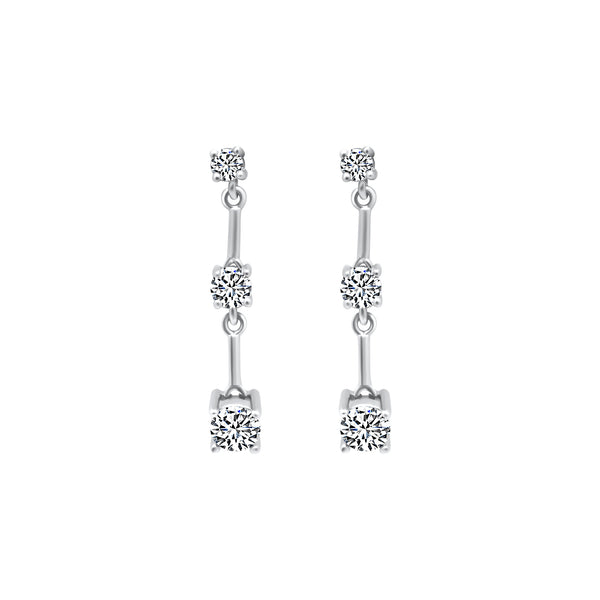 Sterling Silver 3 CZ Dangle Earrings