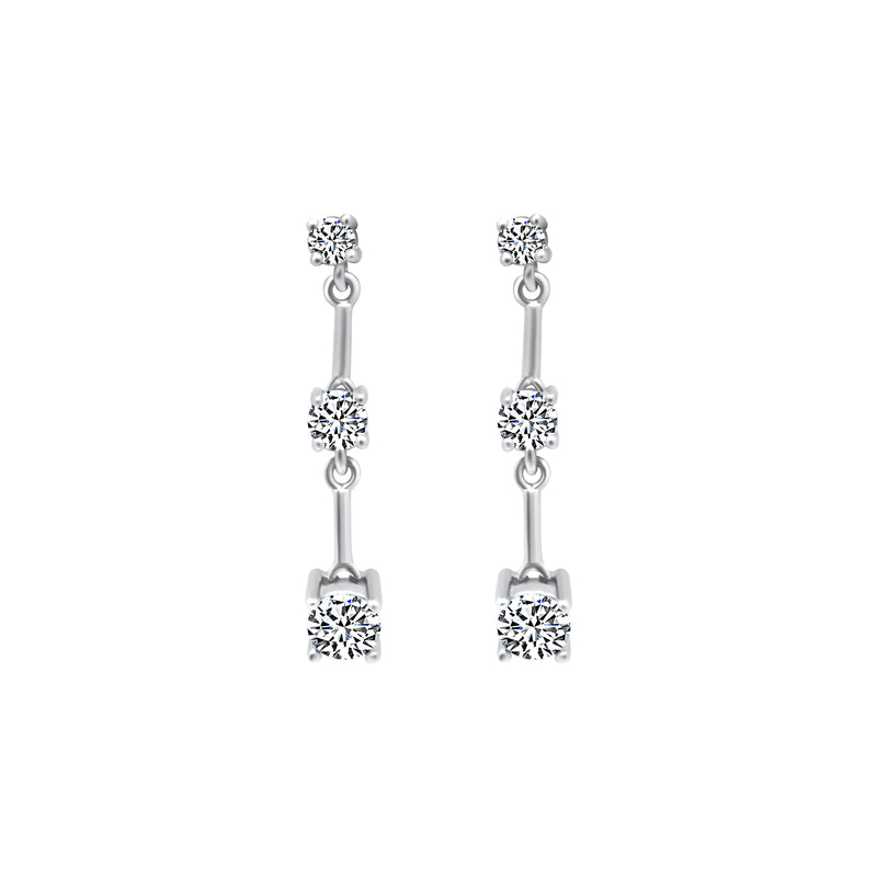 Sterling Silver 3 CZ Dangle Earrings