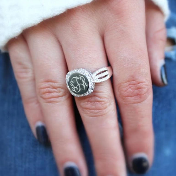 Elegant Engravable Ellie Sterling Silver Square CZ Ring - Atlanta Jewelers Supply