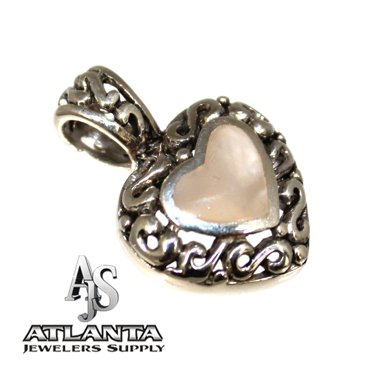 Sterling Silver Filigree Heart W/ Mother Of Pearl Stone Pendant