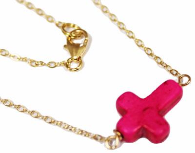 Elegant Sideways Cross Necklaces With Hot Pink Stone Cross - Atlanta Jewelers Supply
