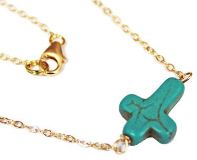 Elegant Sideways Cross Necklaces With Turquoise Stone Cross - Atlanta Jewelers Supply