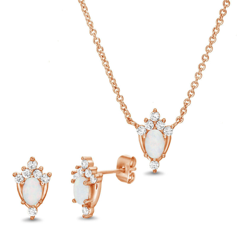 ROSE OPAL & CZ ACCENTS EARRING AND NECKLACE SET - Atlanta Jewelers Supply