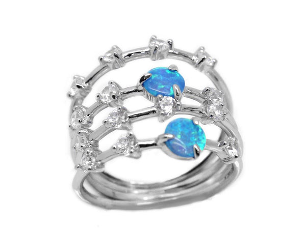 STERLING SILVER STACKABLE 4 BANDS OPAL AND CZ RING - Atlanta Jewelers Supply