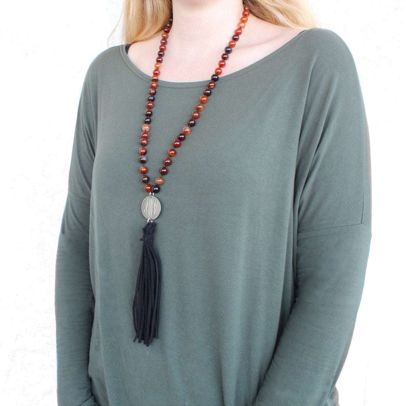 Beaded Suede Tassel Necklaces With Engraved Stainless Steel Disc In Gold Or Silver - Atlanta Jewelers Supply