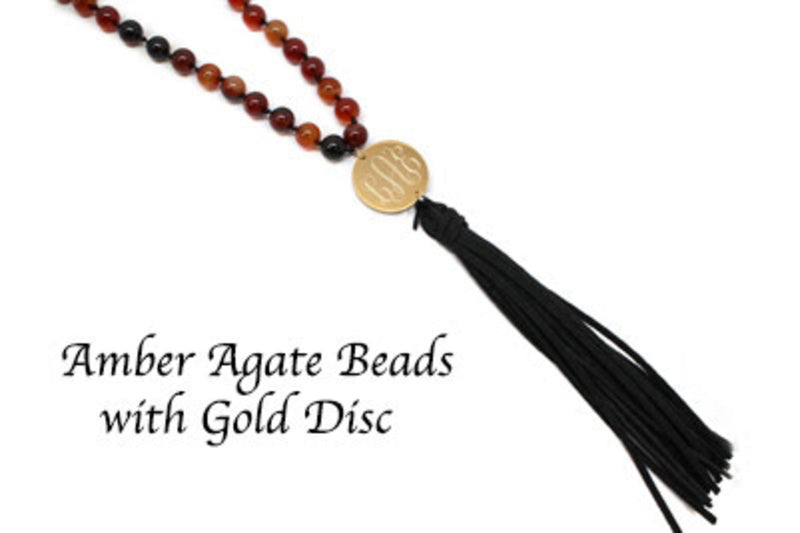 Beaded Suede Tassel Necklaces With Engraved Stainless Steel Disc In Gold Or Silver - Atlanta Jewelers Supply