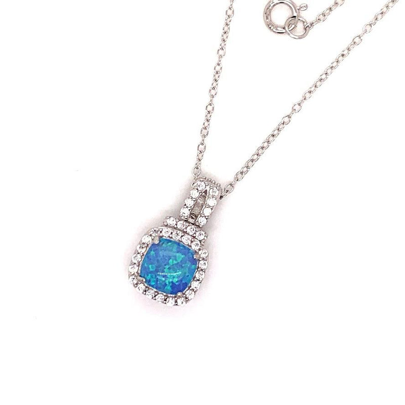 Sterling Silver Opal CZ Border Necklace - Atlanta Jewelers Supply