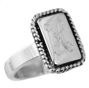 German Silver Engravable Vertical Rectangle Ring With Rope Trim - Atlanta Jewelers Supply