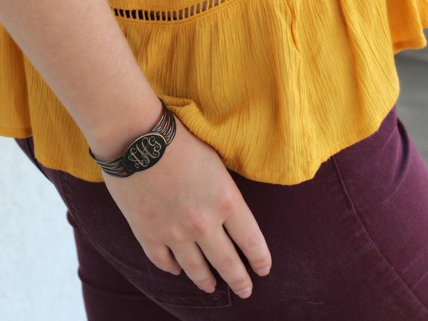 Engraved German Silver Gunmetal Cuff Bracelet - Atlanta Jewelers Supply