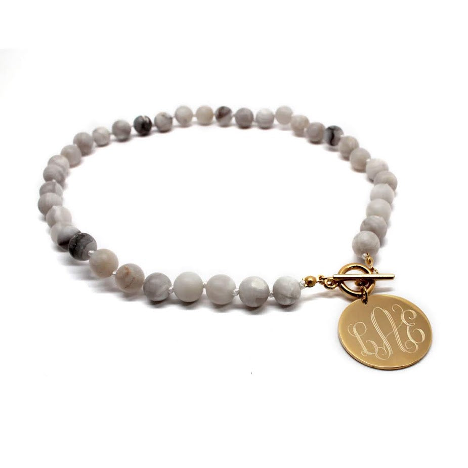 Tiffany Style Hand Knotted Bead Necklace with Engraved Gold Disc - Atlanta Jewelers Supply