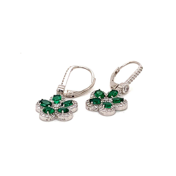 Emerald Stone Encrusted In Sterling Silver Spinel CZ Flower Earring - Atlanta Jewelers Supply