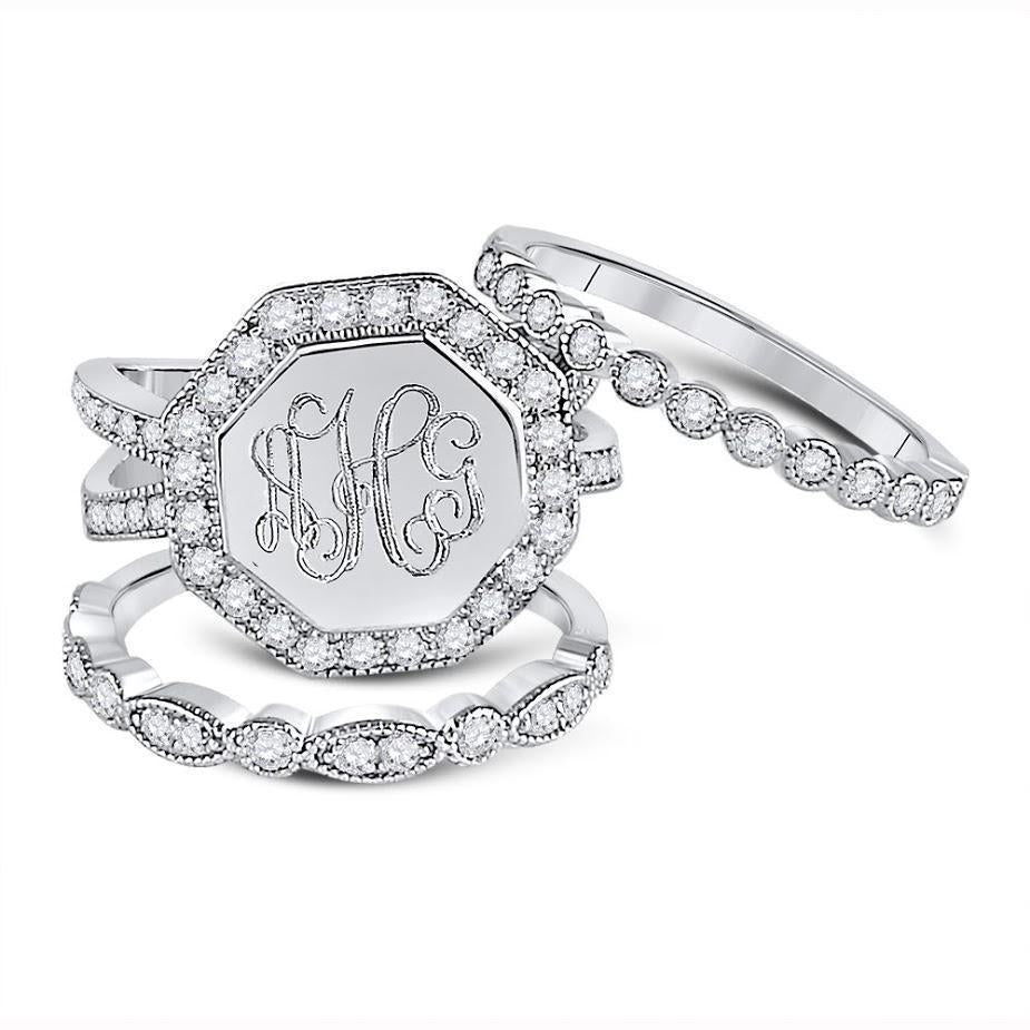 Elegant Engravable Sterling Silver Octagon Stackable Ring - Atlanta Jewelers Supply