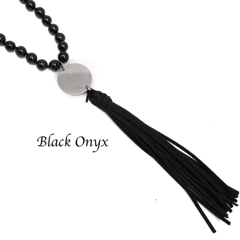 Beaded Suede Tassel Necklaces With Engraved Stainless Steel Disc In Gold Or Silver - Atlanta Jewelers Supply