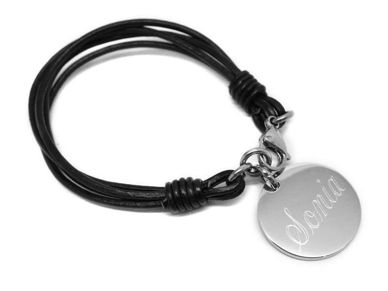 STAINLESS STEEL MULTI STRAND LEATHER BRACELET WITH ENGRAVE DISC - Atlanta Jewelers Supply